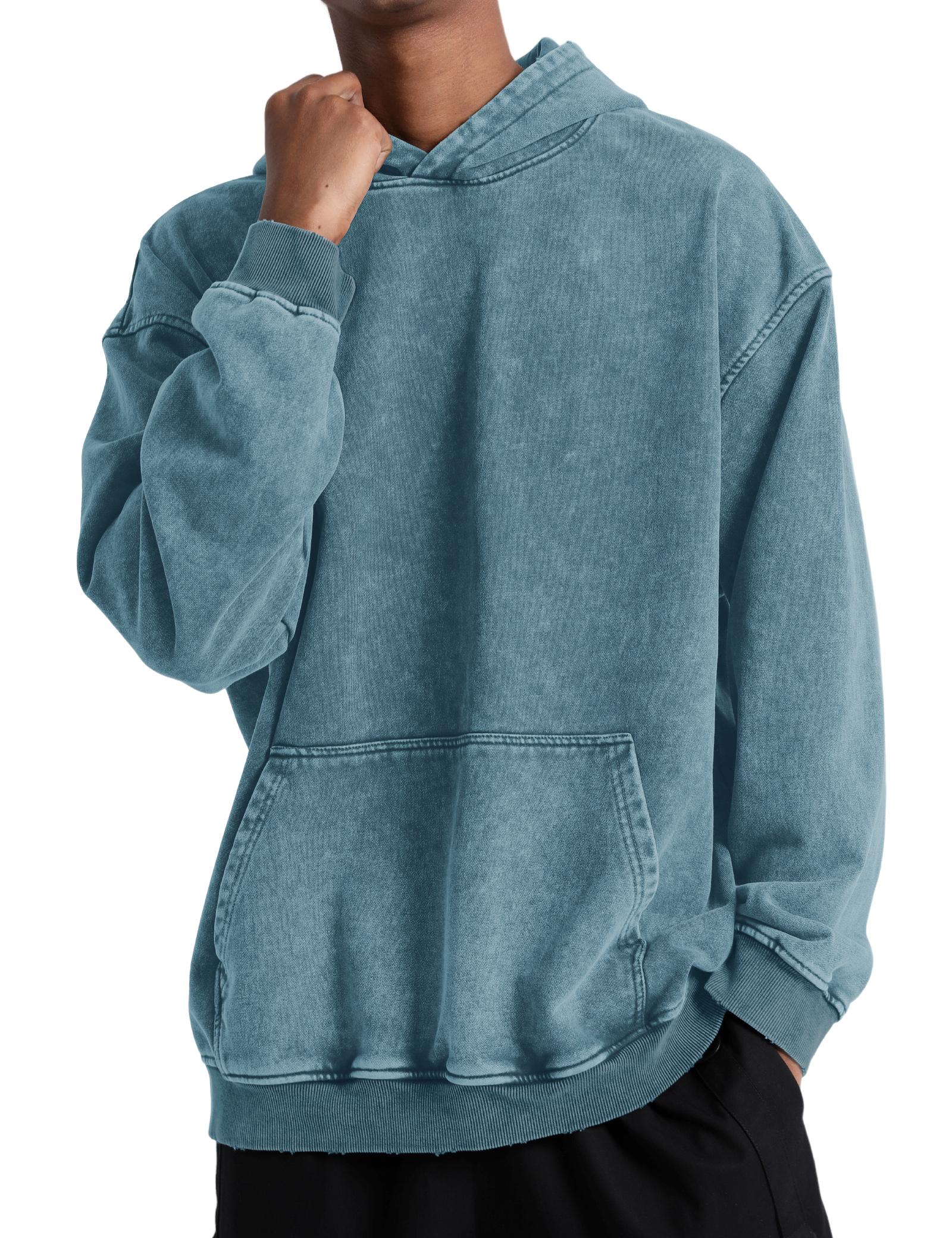 FAIABLE Unisex Cozy Street Fashion Distressed Hoody Style Long Sleeve Soft Fabric Solid Color Fade Craft Elastic Fit Pullover Sweatshirts for Men & Women