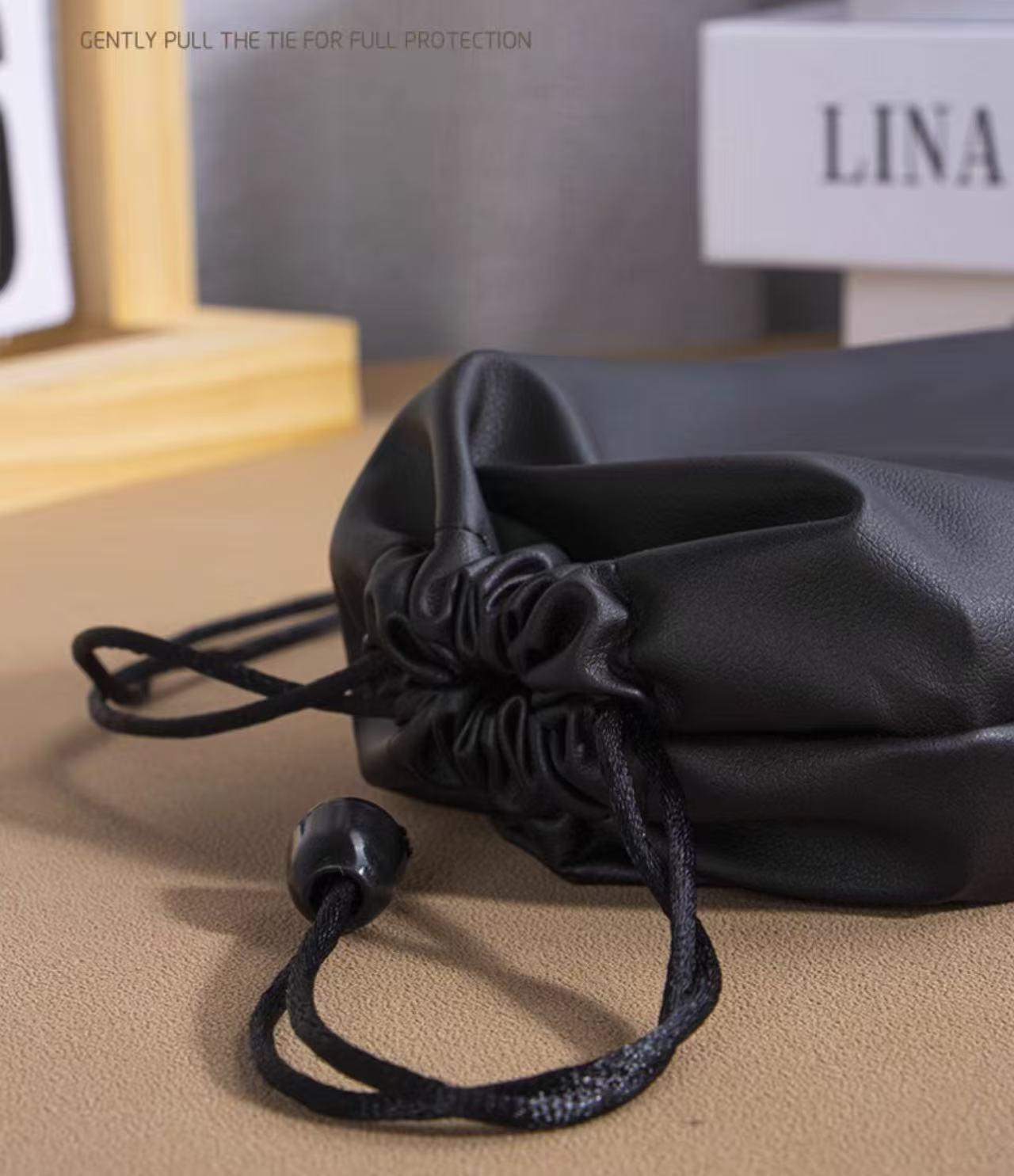 1 Pack 3.9x6.3 Inch PU Drawstring Bags Storage Bag Waterproof Pouch For Wireless microphone（J6 K61 M6 J40), charging cable or earphone