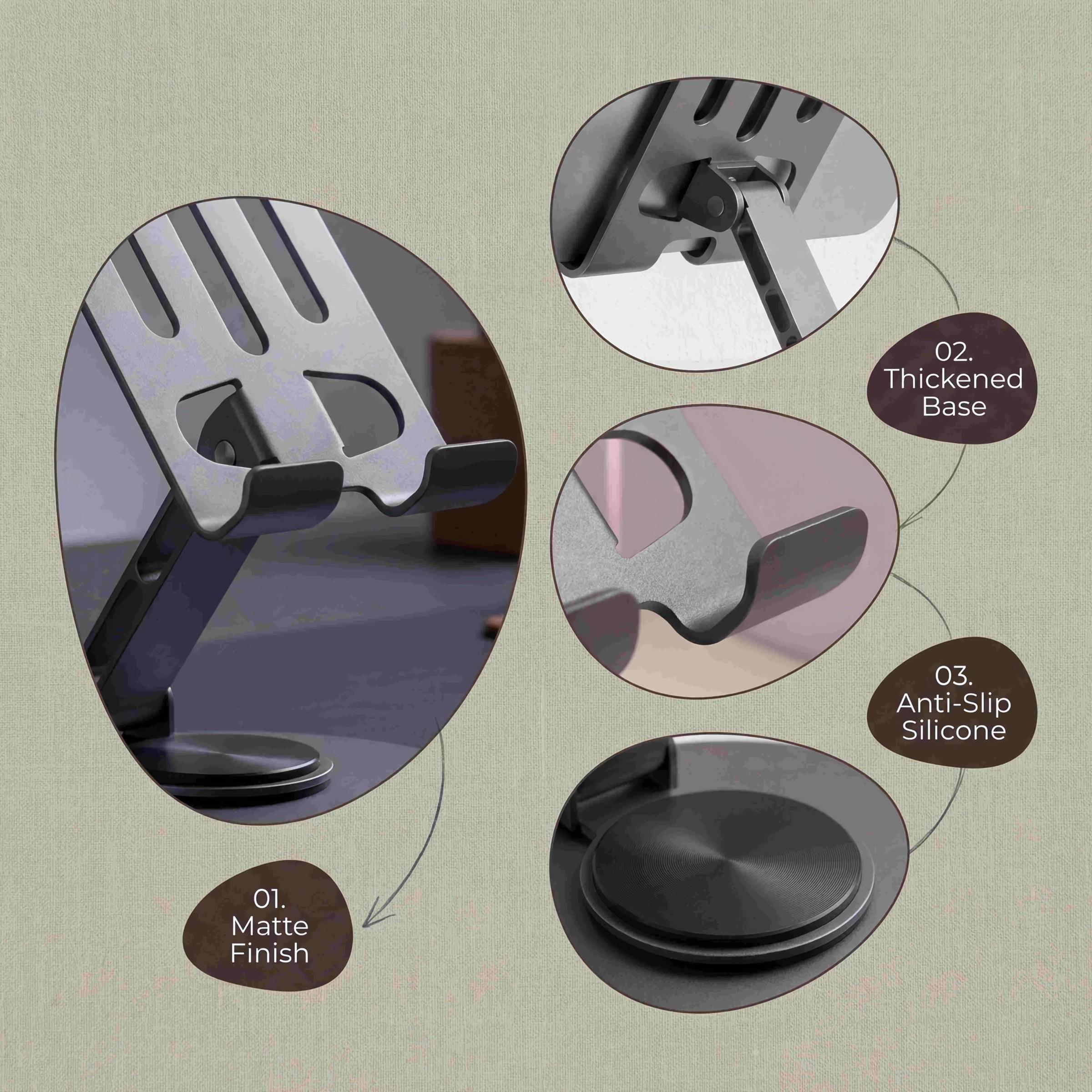 Metal Phone Stand, 360° Rotating Foldable Adjustable Desktop Holder, Non-Car Mount for Live Streaming & Tiktok, Single Pack