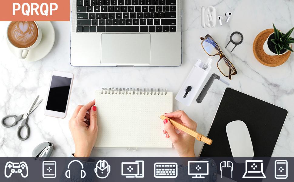 PQRQP Electronic Screen 7 in 1 Cleaner Kit Laptop Keyboard Cleaning Tool for ipad/iwatch/Computer/Phone with Soft Sweep, Swipe, Airpod Cleaner Pen, Key Puller and Spray Bottle PQRQP Electronic Screen 7 in 1 Cleaner Kit Laptop Keyboard Cleaning Tool for ipad/iwatch/Computer/Phone with Soft Sweep, Swipe, Airpod Cleaner Pen, Key Puller and Spray Bottle