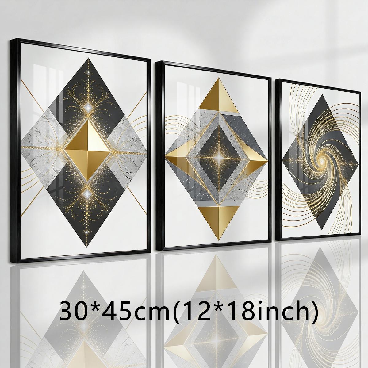 3 Counts Aluminum Alloy Framed Painting, Geometric Gold And Marble Abstract Art Pictures, Home Decoration For Living Room, Bedroom, Office, Restaurant, Hallway Wall Decor, Odorless Print Artwork, Luxury Perfect Gift For Friends And Family