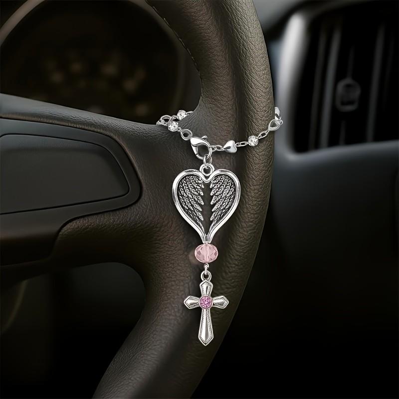 Heart Wings Pendant Angel Keychain, Car Rearview Mirror Ornament, Steering Wheel Chain Decor, New Year Gift, Valentine's Day Present