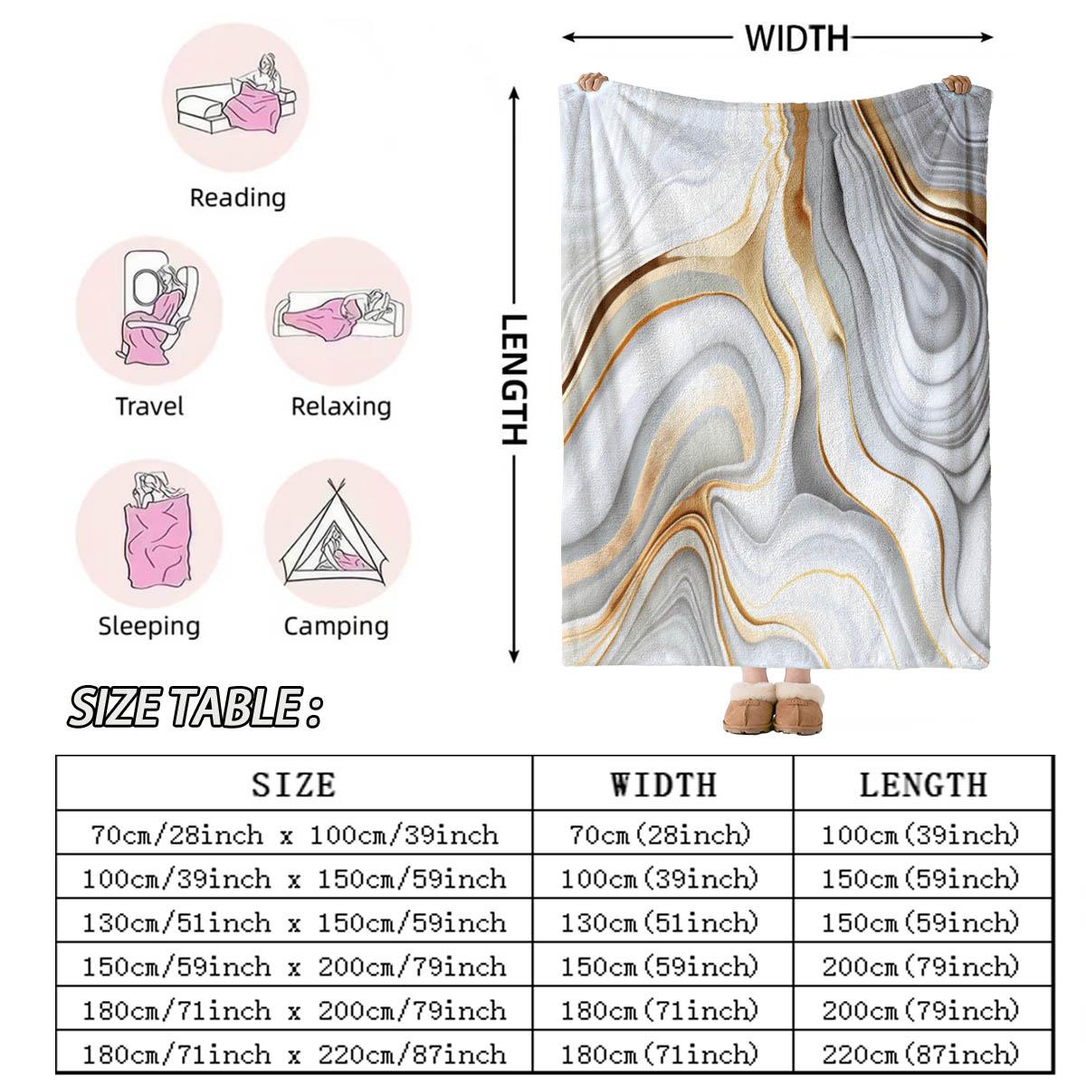 and Gold Marble Pattern Flannel Blanket, Soft and Cozy, Breathable and Warm, Sofa and Bedroom Decor, Gift for Holidays