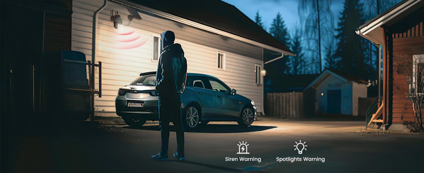 AOSU Solar Security Camera Wireless Outdoor with Panoramic PTZ, Human Auto Tracking, 2K Night Vision, Light and Sound Alarm, 2-Way Audio, Compatible with Alexa/Google Assistant for Home Surveillance