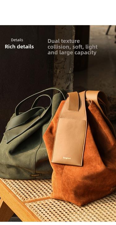 Songmont Brown & Green Suede Leather Tote Bag with Ear Design