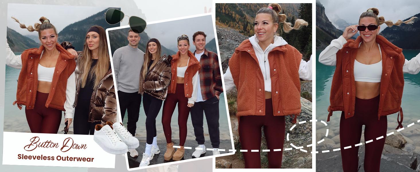 SCUSTY Women's Fleece Vest Sleeveless Button Down Piecing Fuzzy Sherpa Gilet Jacket with Pockets Casual Basic Tops Minimalist Vneck