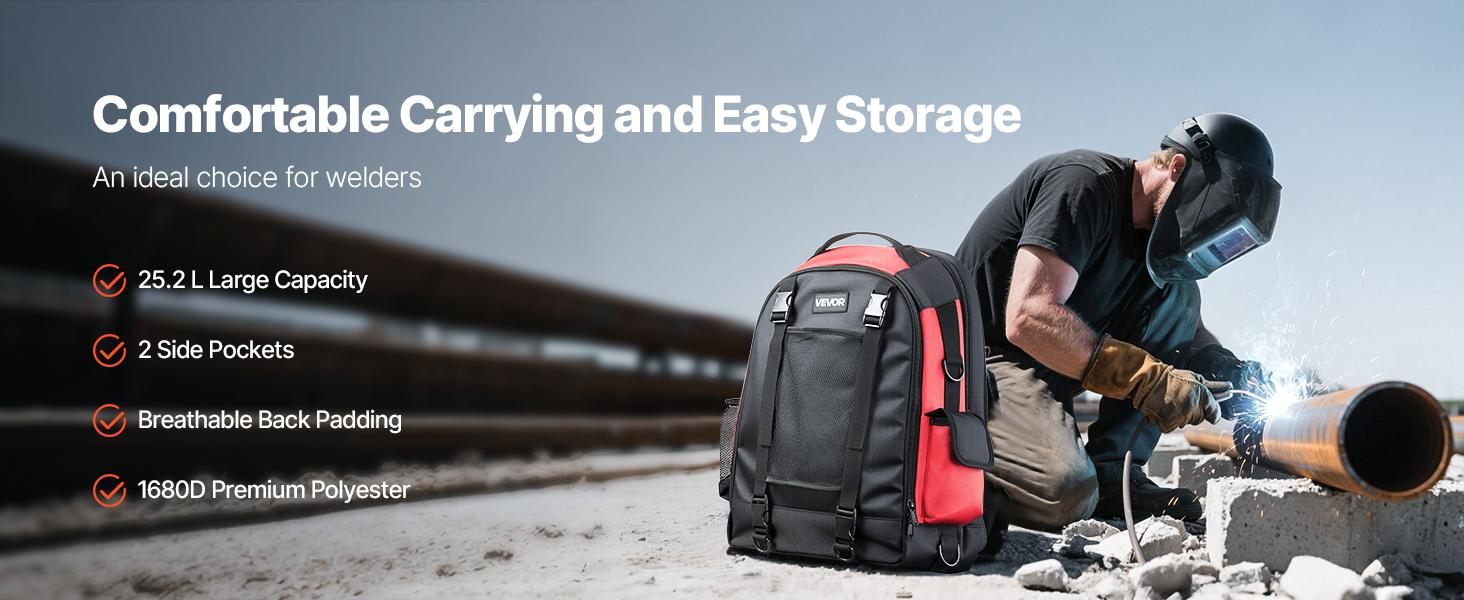 Welding Backpack, 25.2L Welder Backpack for Tools and Helmet, 1680D High-Density Polyester Extreme Gear Pack with Helmet Bag, Multi-Purpose Gear Storage Bag for Welding, Outdoor Camping, Hiking