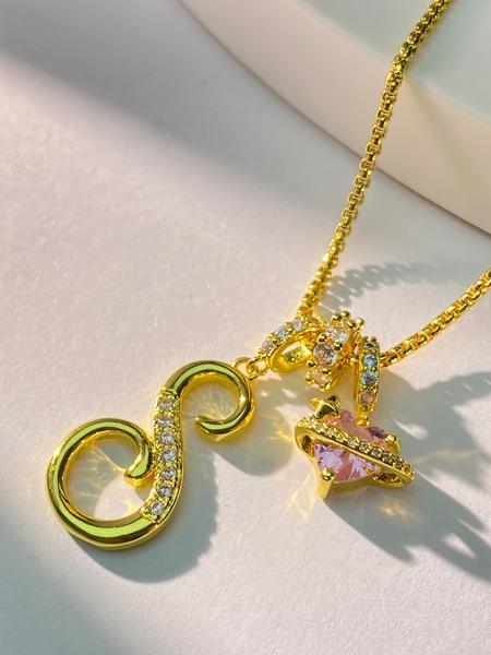 Initial Letter Heart CZ Birthstone Necklace With Rose Jewelry Gift Box, 18K Gold Plated Alphabet Pendant Necklace for Women, Birthday Christmas Jewelry Gift for Women Girl Wife Daughter Love Necklace