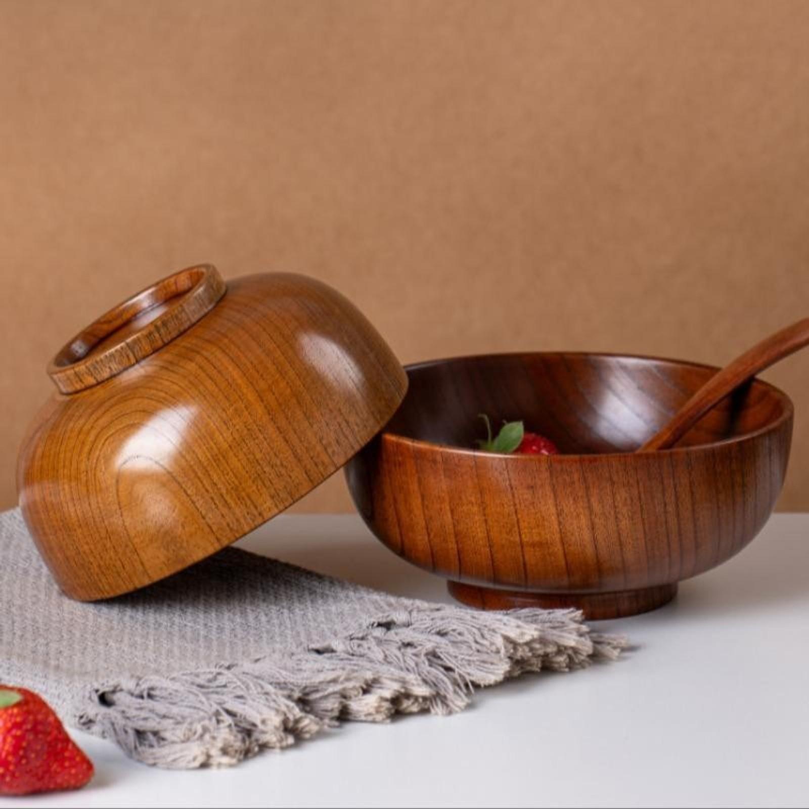 Wooden Bowl, Salad Serving Bowls, Household Tableware Set for Home Kitchen Dining Room, Kitchen Accessories, Kitchenware