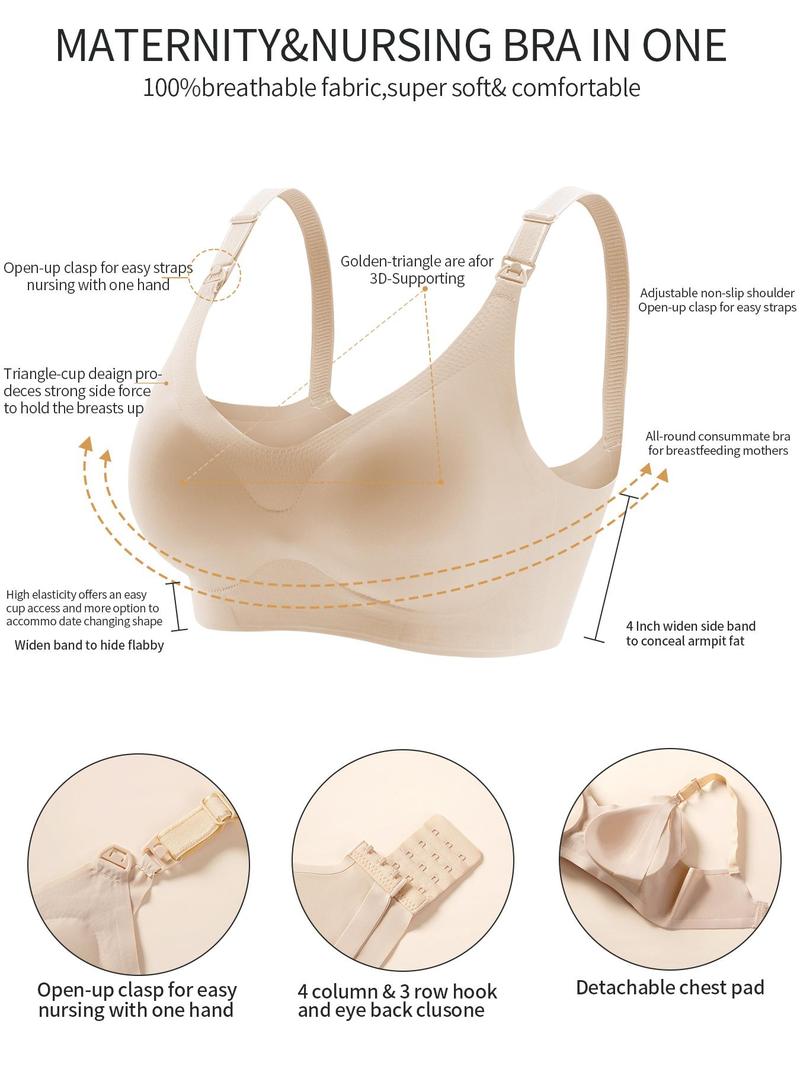 Maternity's Solid Color Nursing Bra with Removable Chest Pad, Comfortable Breathable Maternity Bra, Maternity Lingerie for All Seasons