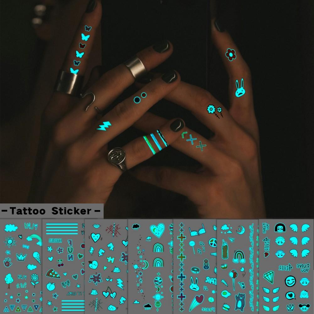 12 Pcs Glow-in-the-Dark Temporary Tattoos | Waterproof Y2K Finger Tattoos, Moon Star Wing Butterfly Flower Designs, Long Lasting 2-5 Days, Body Decorations for Music Festivals, Parties, Prom & Holidays