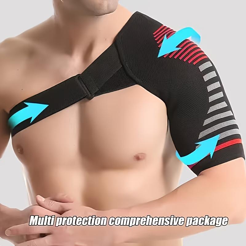An adjustable shoulder pad, designed specifically for compression support, comfort, and protection of the shoulder. It is an ideal protective gear for adult sports and fitness
