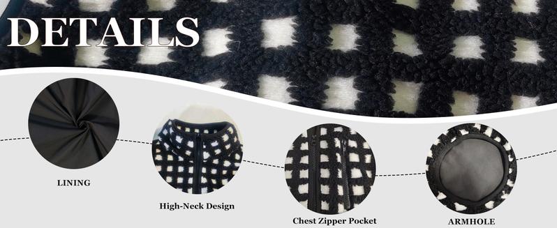 Naeduo Womens  Checkered Sherpa Vest Sleeveless Winter Fleece Jacket High Neck Zip Up Plaid Gilet with Chest Pocket