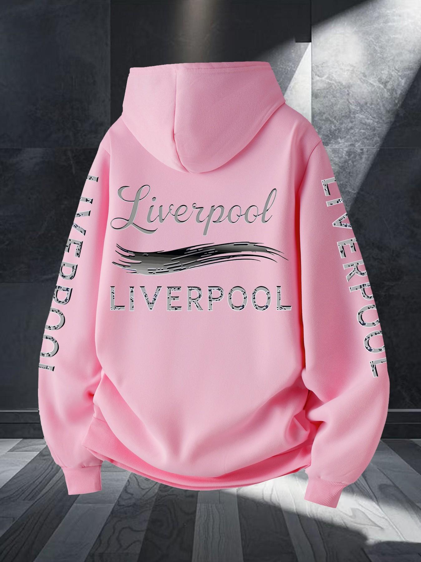 Liverpool Art Brush Print Hoodie, Unisex Long Sleeve Casual Sweatshirt, Geometric Pattern, Kangaroo Pocket, Fall & Winter Streetwear