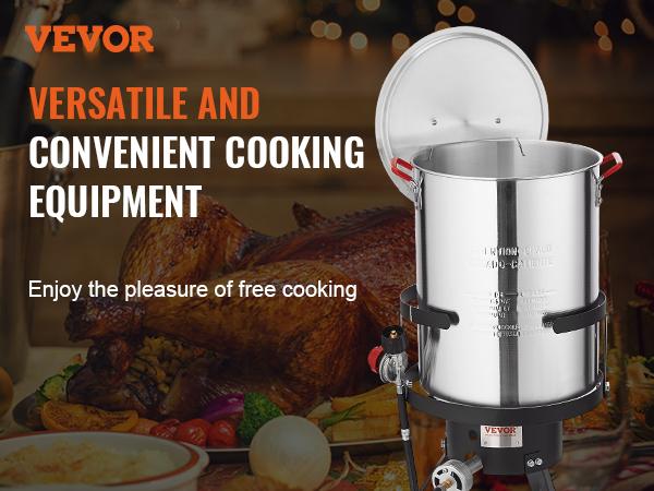 VEVOR Turkey Deep Fryer, 30-qt Turkey Fryer Boiler Steamer Cooker Set, Outdoor Aluminum Seafood Frying Pot, 54, 000 BTU Burner Propane Gas Boiler, Includes Basket, Perforated Poultry Rack, Thermometer