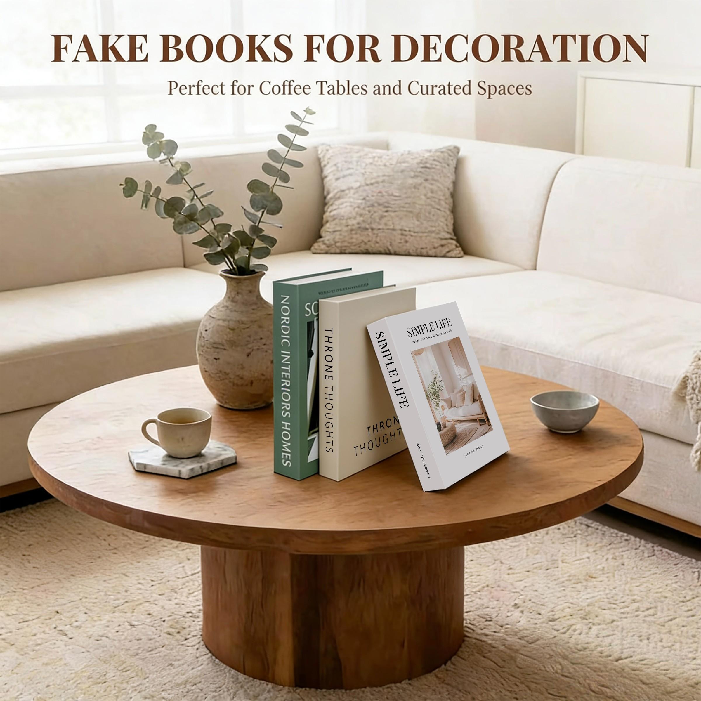 3-Piece Home Decor Book Set, Luxurious Minimalist Decoration, Artificial Realistic Books for Coffee Table, Living Room, Bedroom, Office