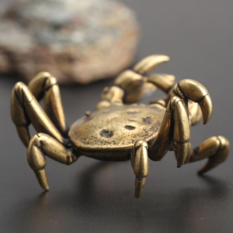 Brass Crab Desktop Ornament Model, Metal 3D Ocean Creature Statue, Decorative Craft Item, Unique Home Decoration Piece