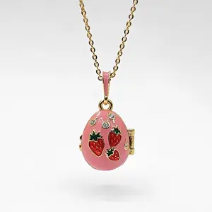 vibecharm Openable Butterfly Locket Decorative Charm Necklace - Gold-Tone Chain Link, Pink Enamel Cherry Egg Pendant with Secret Charm, Cottagecore Aesthetic Women's Unique Gift, Decorative Charm Necklaces