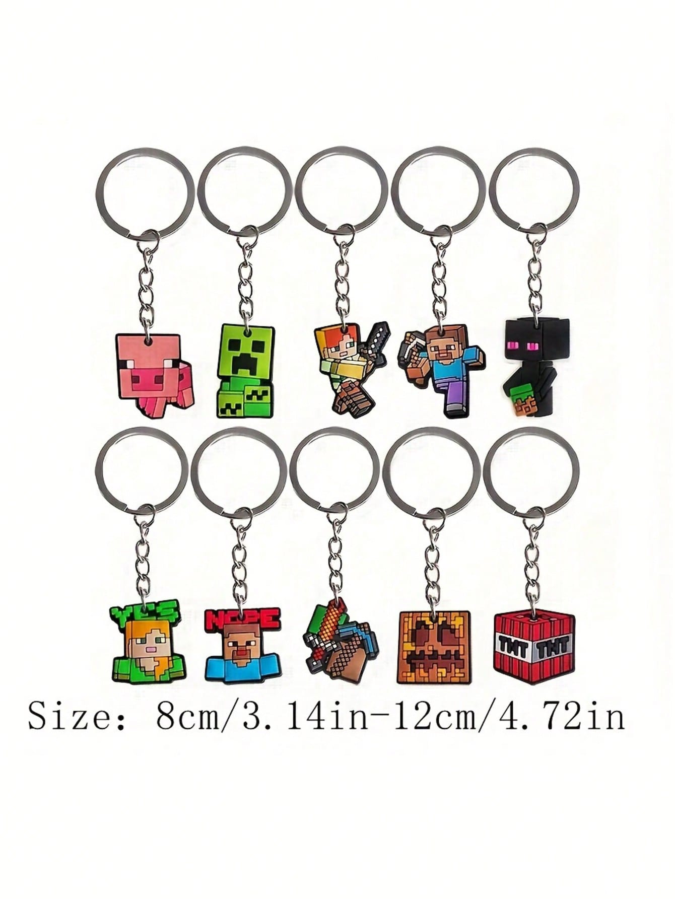 10pcs Pixel War Theme Birthday Party Gifts Soft Silicone Keychains, Steve Alex Creeper Characters, Backpack Pencil Case DIY Accessories