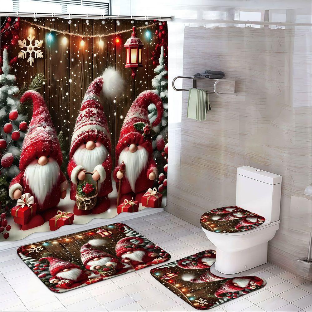 4pcs Cozy Christmas Gnome Bathroom Decor Set, Santa Gnomes Lantern String Lights Snowflake Holiday Print for TikTok Shop Home Styling