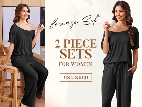 HOTOUCH Lounge Sets for Women Casual Short Sleeve Pullover Tops Pocketed Comfy Wide Leg Pants 2 piece sets 2025 Summer Fashion Outdoorfun Summertok