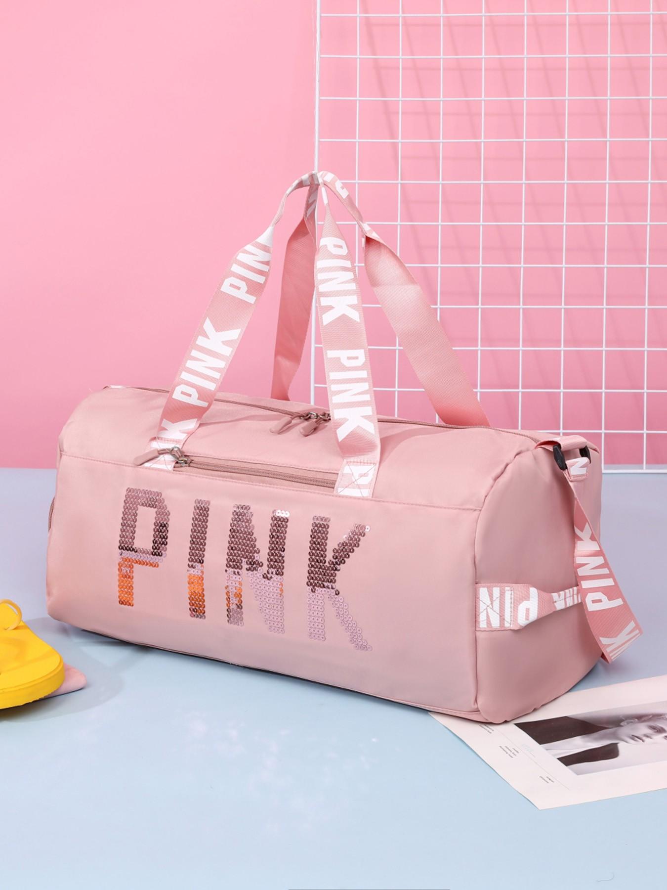 Fitness Bag with Shoe Compartment, Stylish Letter-Print Large-Capacity Lightweight Crossbody Gym Bag, Multifunctional Shoulder Bag