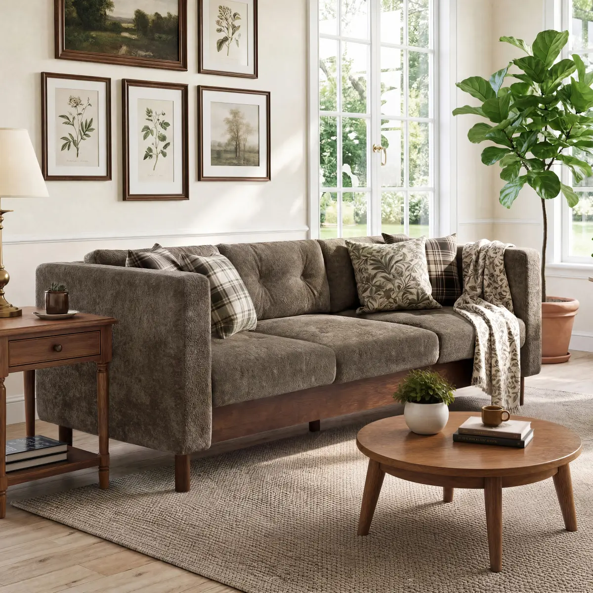 [Bellemave] 78" Modern 3 Seater Sofa Chenille Upholstered Couch with Square Arms, Tufted Pillow Back &Wood Legs, Multi Cushion Sofa for Living Room and Apartment Leisure Corner