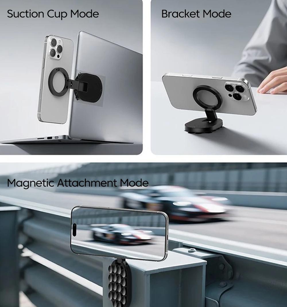 Three-in-One Magnetic Phone Stand, Multi-functional Foldable Portable Magnetic Adhesive Stand, Phone Desktop Wall Mount Stand, Finger Ring Magnetic Adhesive Stand, Foldable Rotating Three-in-One Multi-functional Phone Stand