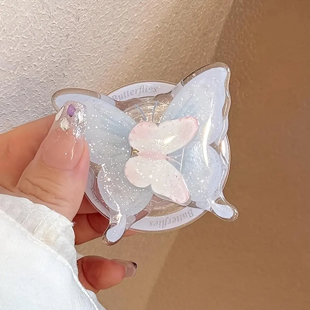 Korean-style Rotating Glitter Powder Pink Butterfly Magnetic Holder Suitable for MagSafe Phones for Strong Adhesion to the Desktop, Perfect for Lazy Users.