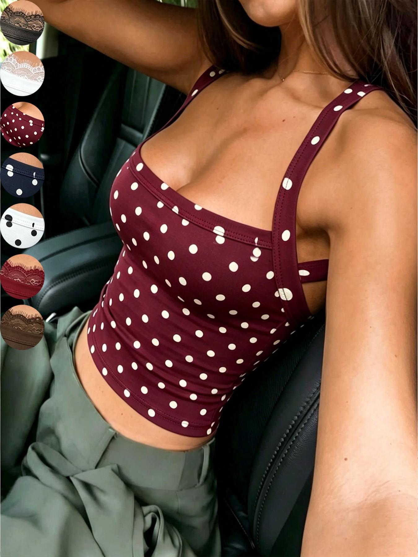 Women's Eyelash Lace-Trimmed Cropped Tank Top, Coquette Y2k Sleeveless Tank Top with Wide Straps, Adjustable Back Straps, Suitable for Everyday Wear, Shopping, and Travel Photography