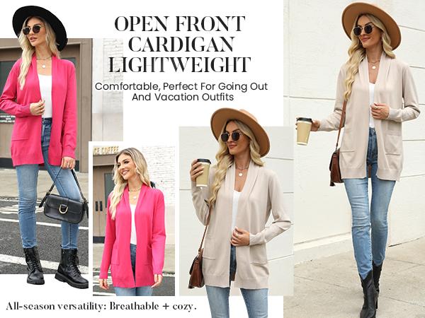 Women's Long Cardigan Sweaters Lightweight Open Front Duster Knit Fashion Sweater Coats Trendy Cardigans with Pocket