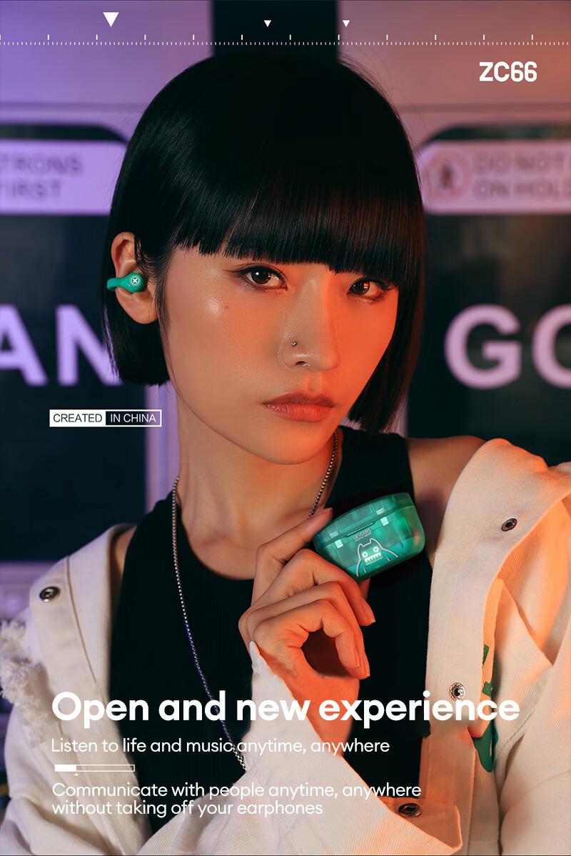 ZOMBIESCAT MGM-004 Clip-On Wireless Headphones with Bluetooth 5.3, Noise-Canceling Earbuds with Microphone, Cool Lighting Effects, Lightweight and Refined Design, Secure Fit for Sports, Audio Wireless Headsets for Music & Phone Calls