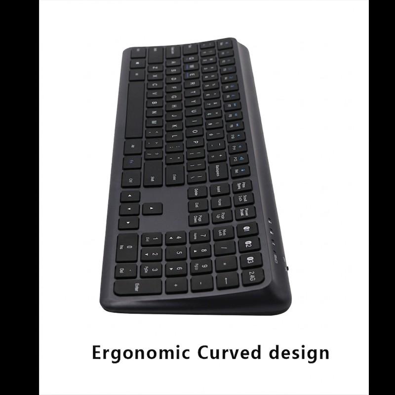 Ergonomic Wireless Keyboard, Dual Mode Full Size, Rechargeable Bluetooth-compatible, Curved Design, Numeric Keypad, Desktop Computer Compatible, Ergonomic Keyboards