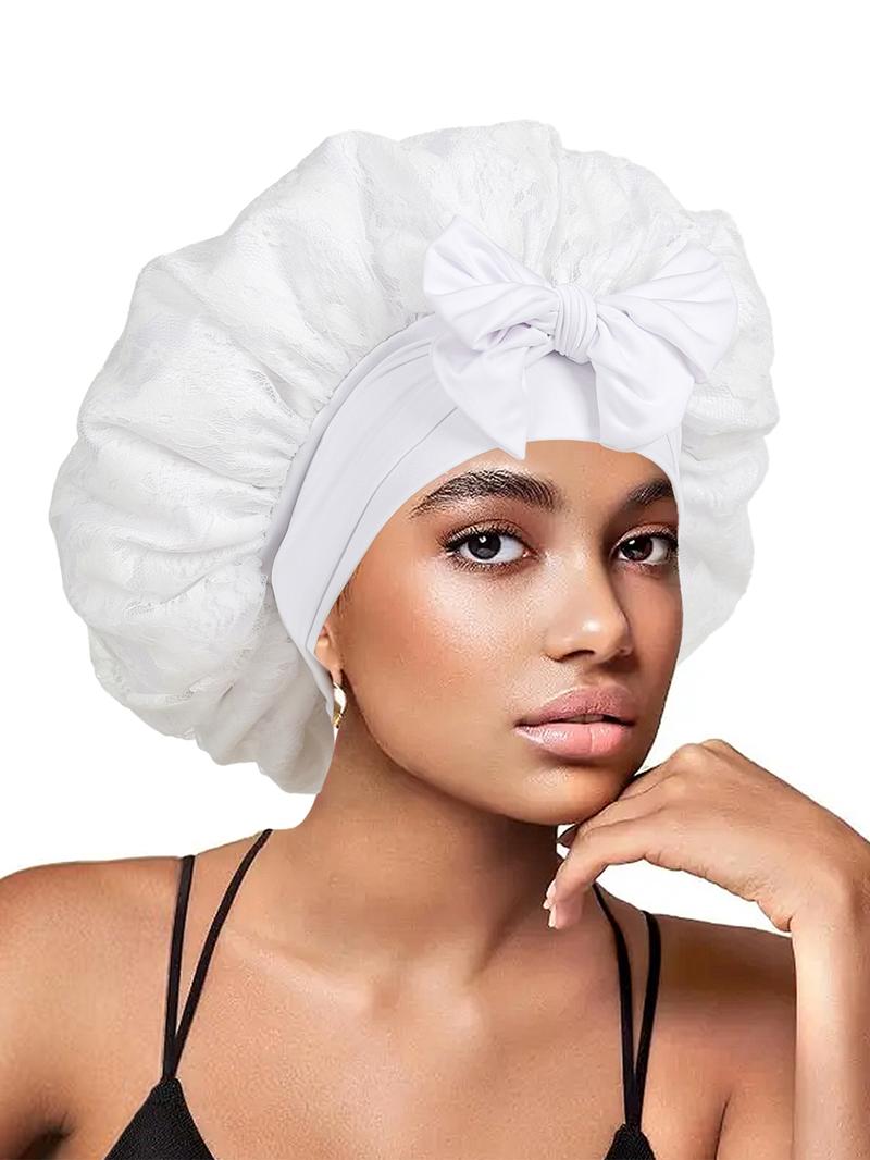 Women's Bonnet Pure Color Lace Design, Hollow Out Pattern, Double Layer Satin Sleep Cap, Non-Slip Hair Care Hat for All Hairstyles