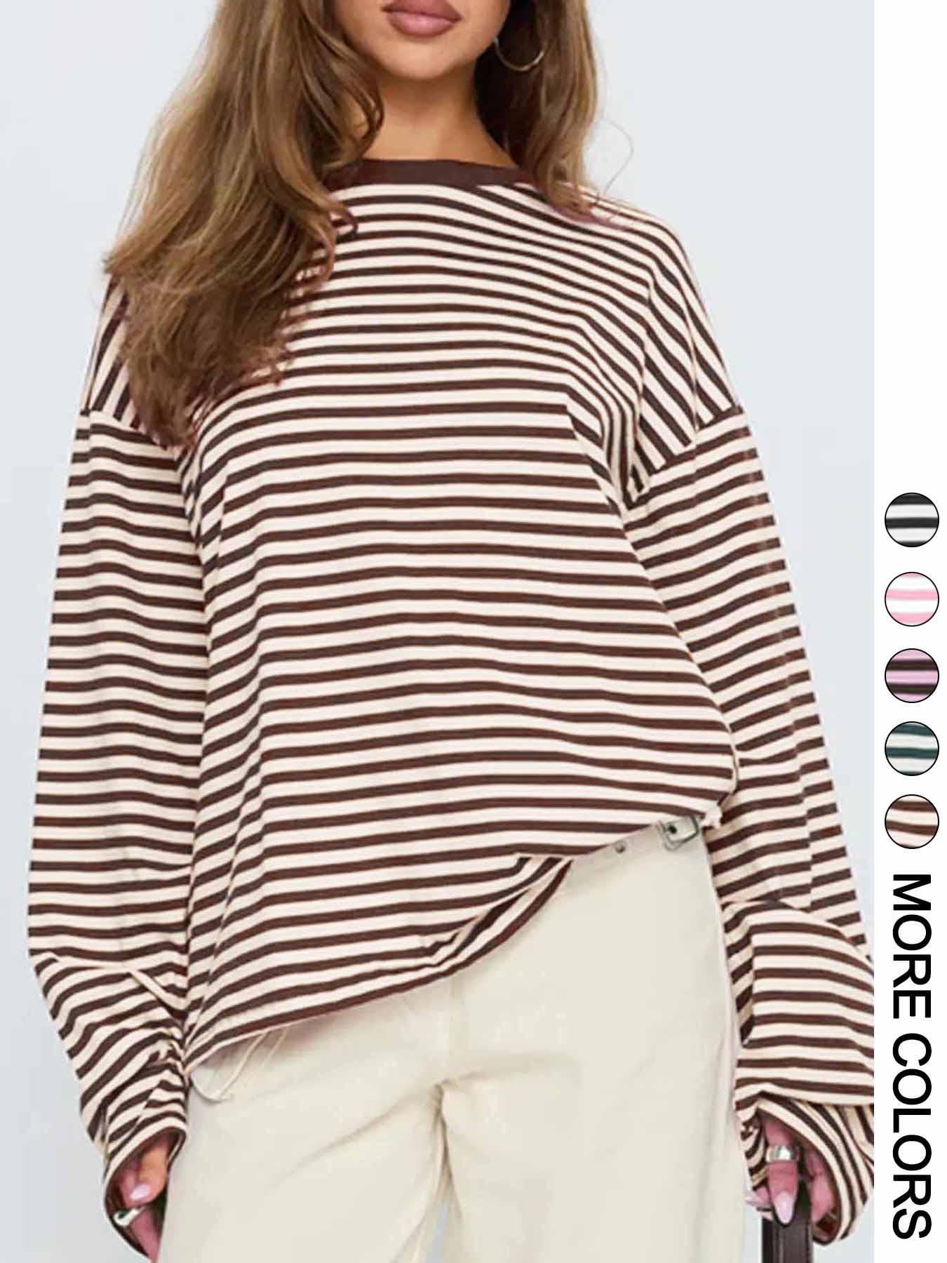 Women's Striped Long Sleeve Loose Top, Casual Versatile Blouse, Stylish Ladies' Fashion Shirt, Perfect for Daily Wear & Layering