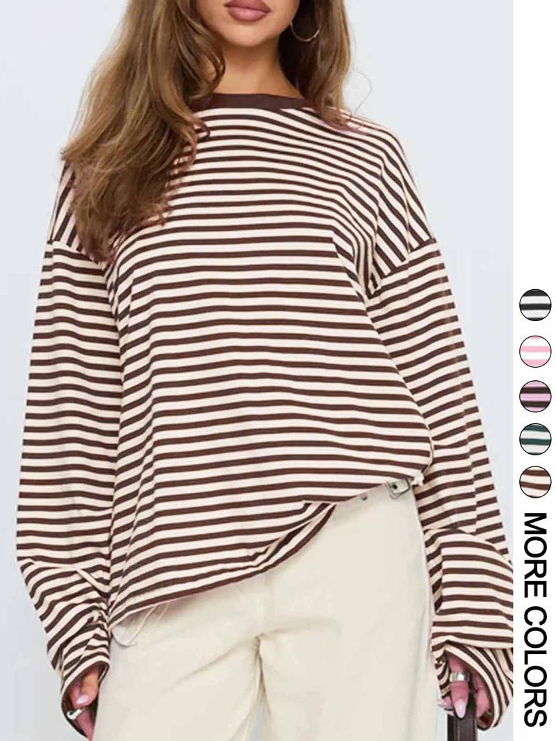 Women's Striped Long Sleeve Top, Casual Versatile Blouse, Stylish Ladies' Fashion Shirt, Perfect for Daily Wear & Layering