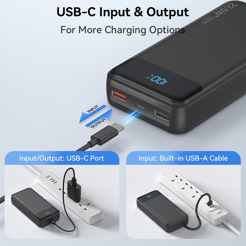 20000mAh large-capacity portable charger, with 4 cables and 6 outputs, PD20W fast charging digital display battery pack, suitable for power banks during travel and outdoor activities