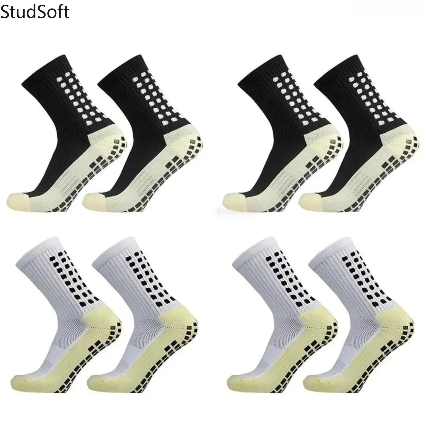 Men's 4 Pairs Crew Length Athletic Socks Set - Anti-Slipping Grippy Sole, Breathable Compression Fit, Moisture Wicking for Football Gym Training
