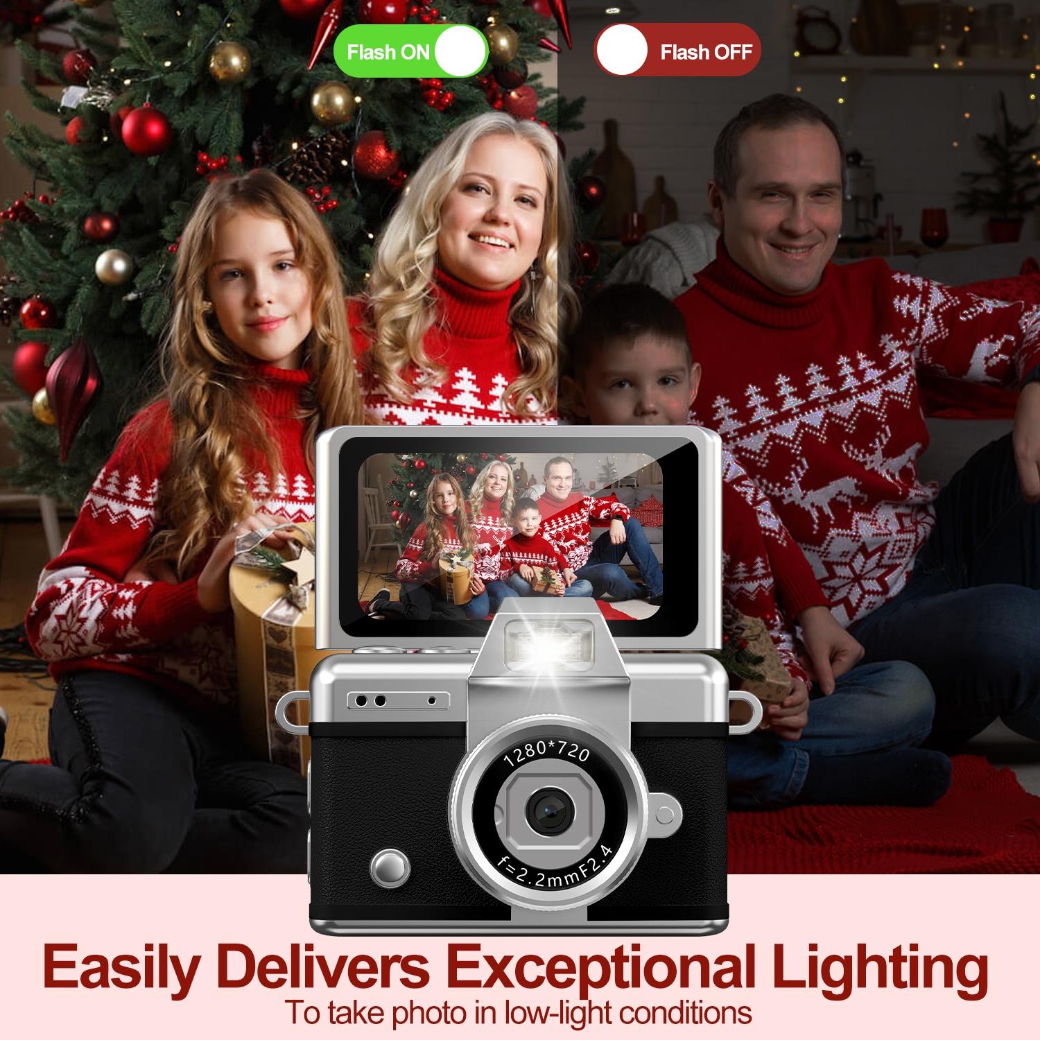 Thumb-Sized Ccd Flip Camera, Portable Vlogging Camera, Fashion Accessory, 180° Rotatable Screen, Backlight, Movie-Level Vlogs, 32GB Memory Card Included