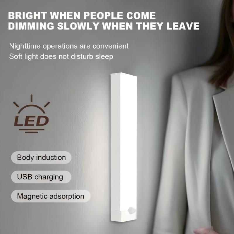 Smart Motion Sensor LED Strip Light, Self-Adhesive Rechargeable Night Light Motion Sensor Lamp for Cabinet, Wardrobe and Drawer, Wall-Mounted Low-Voltage Lighting Fixture