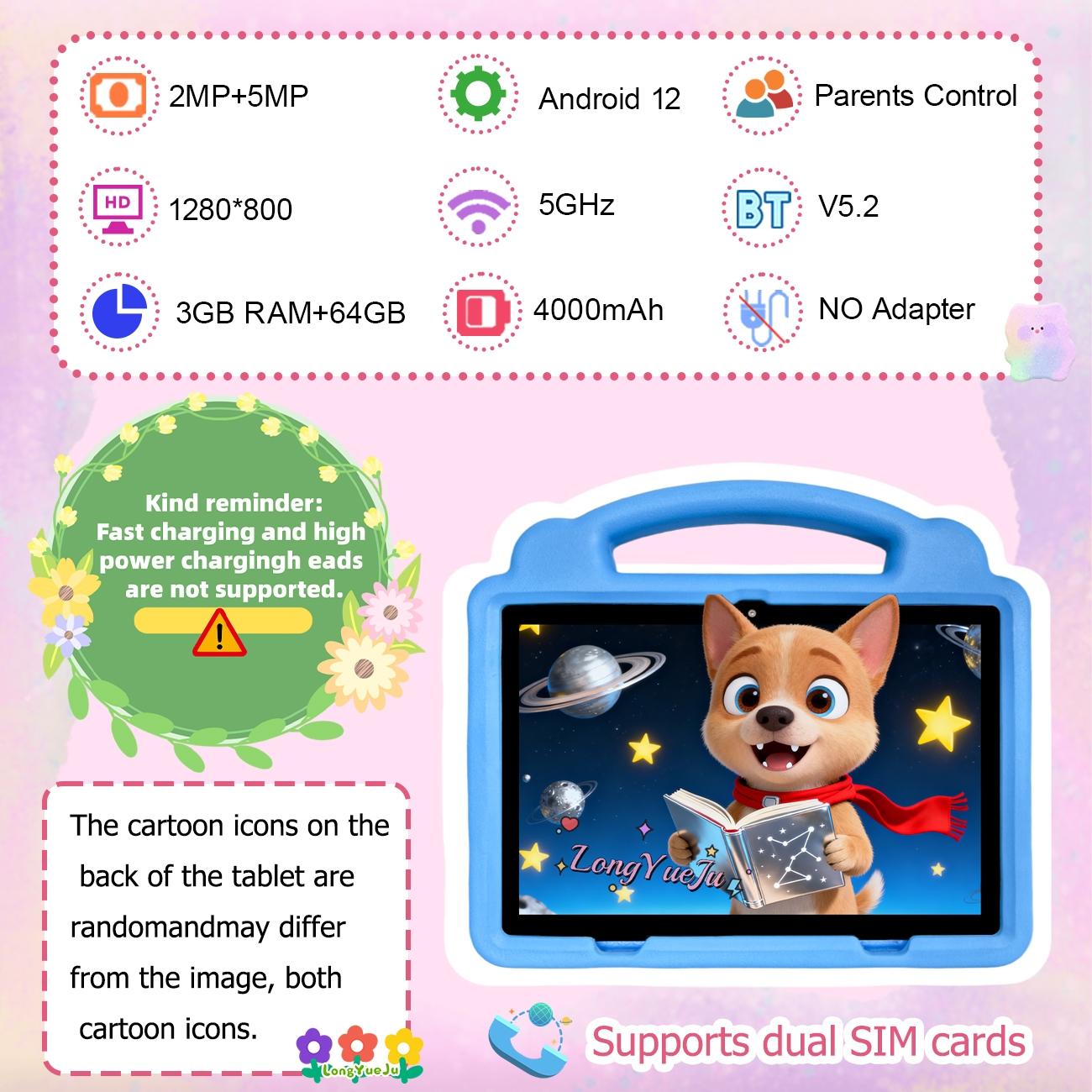【TikTok Shop Spring New Arrivals】10.1 Inch Android Tablet with Dual Cameras,Shockproof & Dustproof Case, IWAWA Parental Control Learning App,Lightweight Stylish Design, Internet Ready for Daily Family Use, Best Holiday Gift (Adapter Not Included)