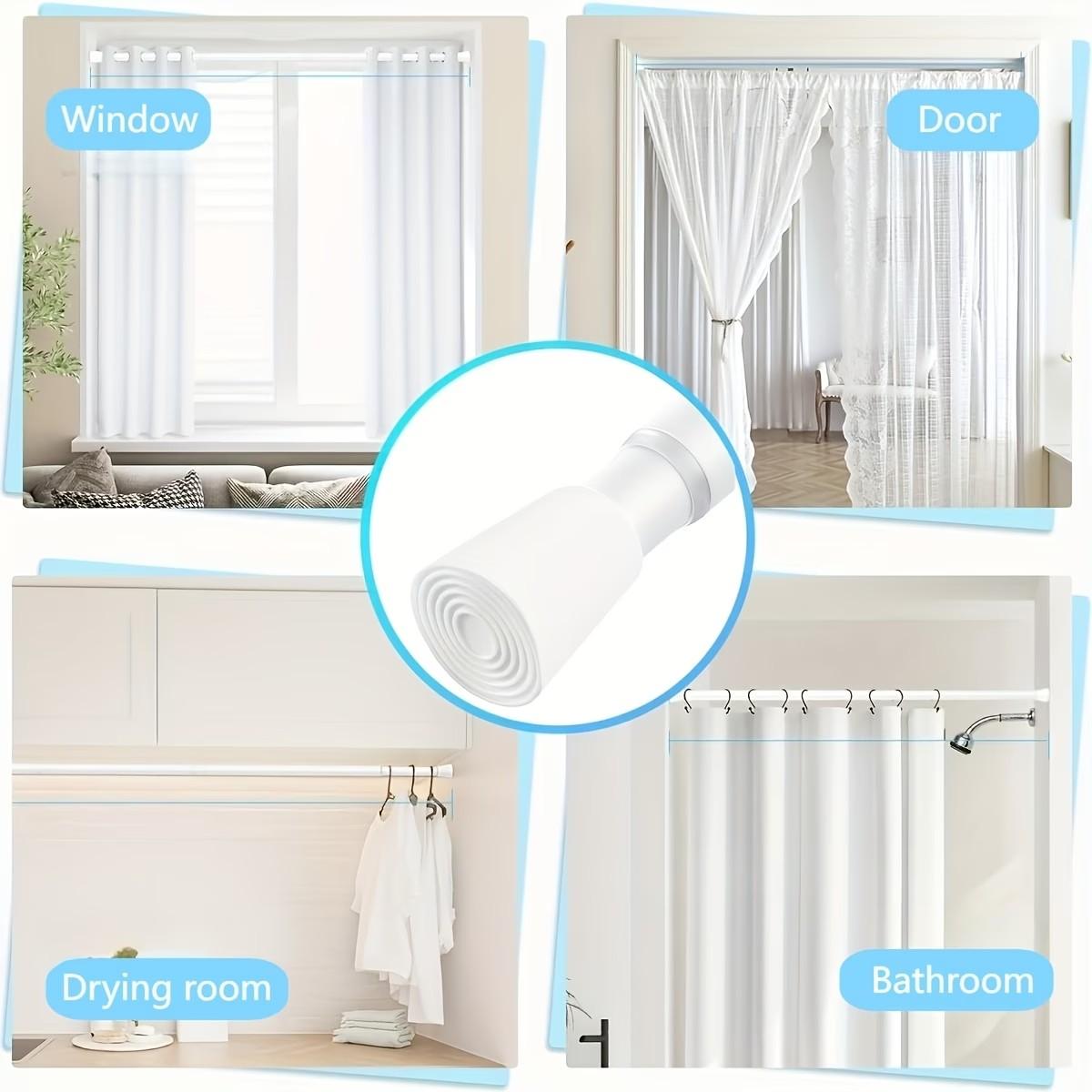 2 Pack No Drill Extendable Curtain Rod, Spring Tension Anti-Slip Adjustable Rod for Window, Bathroom, Wardrobe & Kitchen, Heavy Duty Multi-Use Organizer Rod