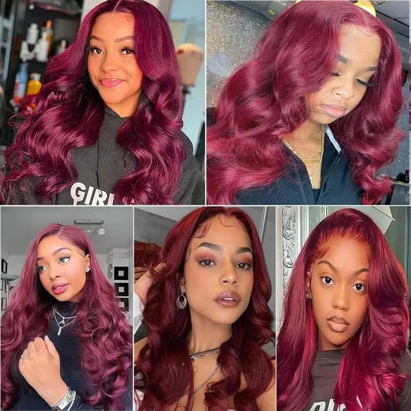 Bling Hair 7X5 Transparent Lace Closure Wig 99j Red Color Body Wave Lace Front Wig Real Hair 100% Real Hair Easy Wear To Go