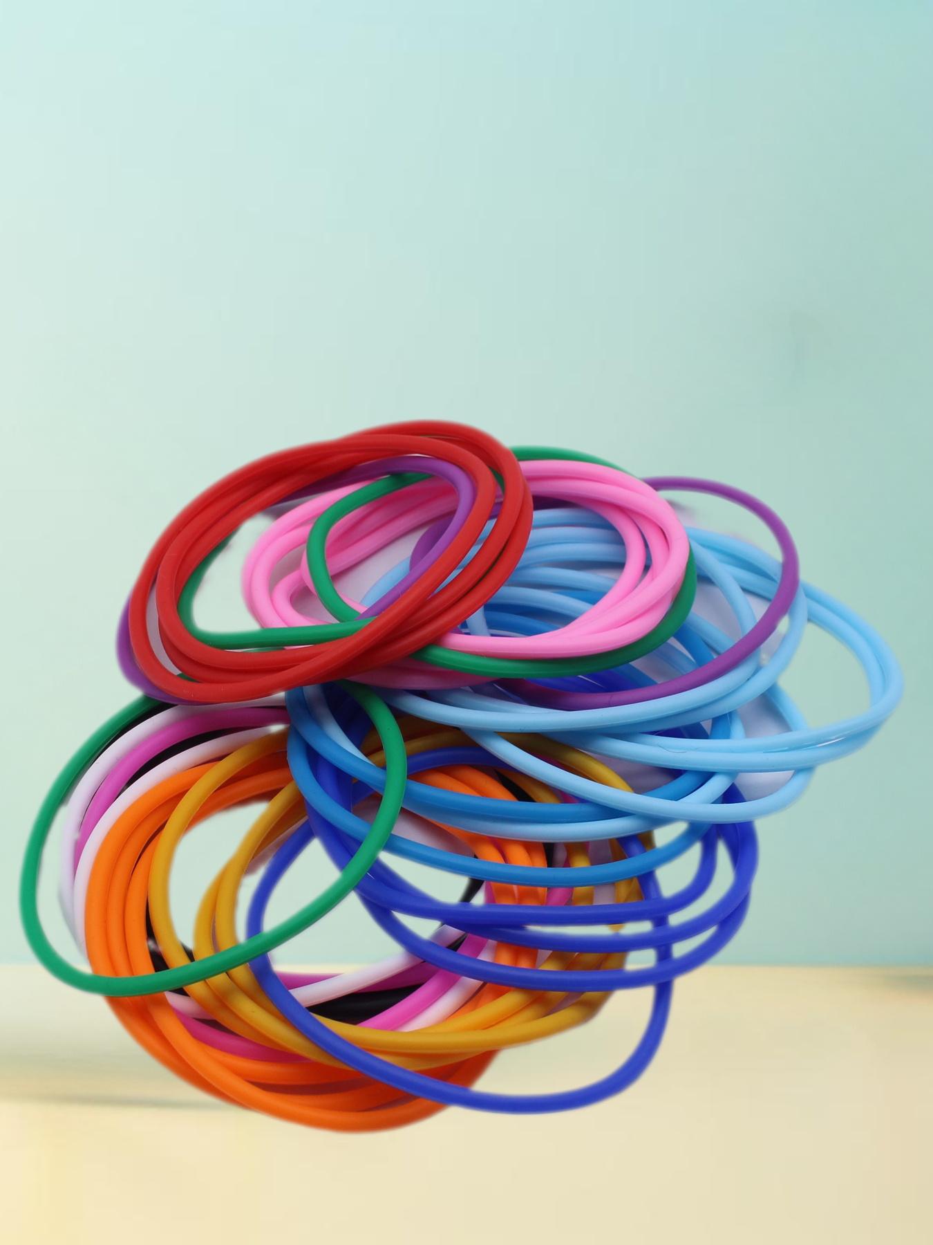 6pcs Small Round Solid Silicone Bracelets, Candy Color Versatile Fashionable Durable Elastic Wristbands, Daily Wear and Gift