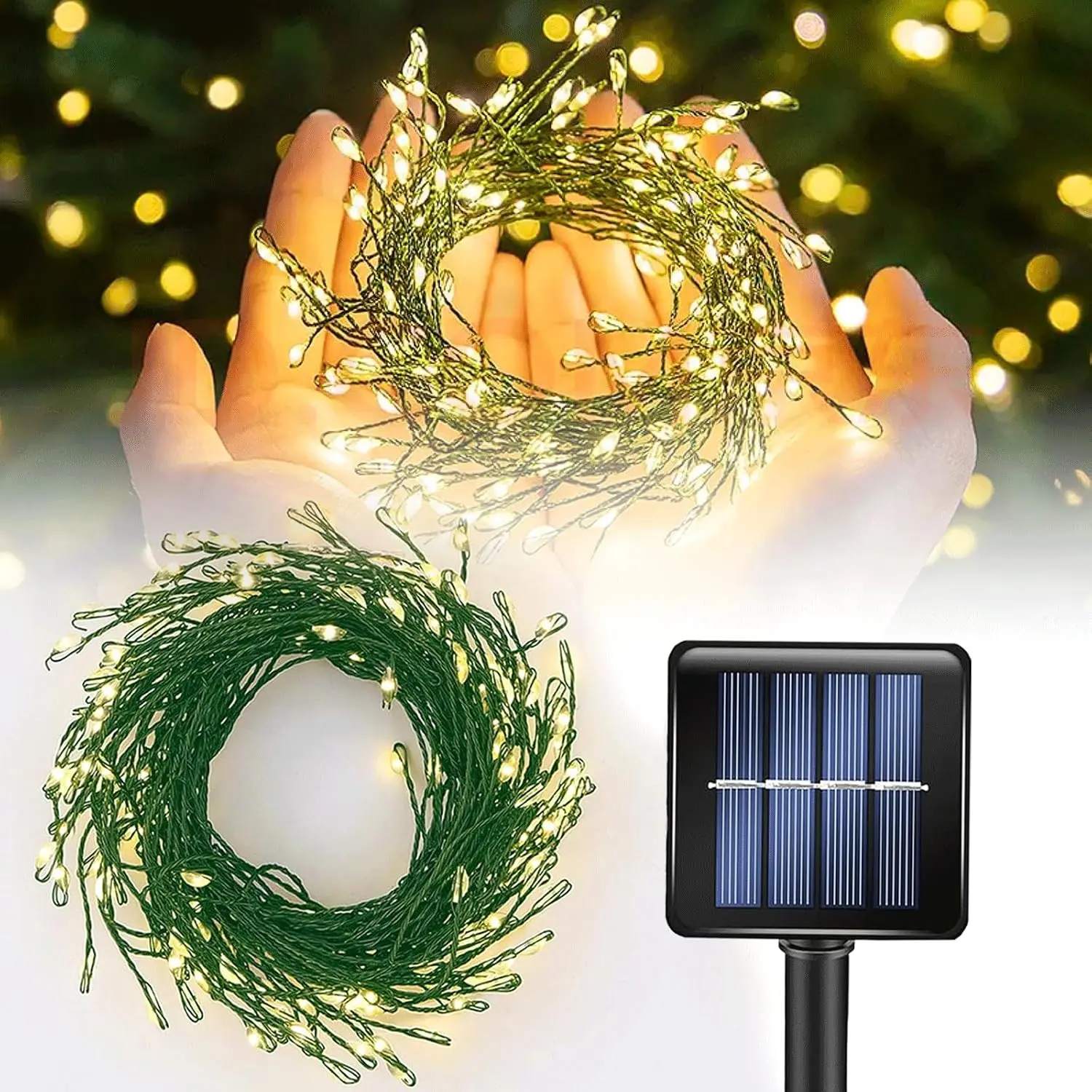 Solar Powered String Lights Outdoor 9.8FT 120 LED Waterproof Firecracker Fairy Lights with 8 Modes Green Copper Wire for Christmas Garden Wedding Patio Garden Yard Decor