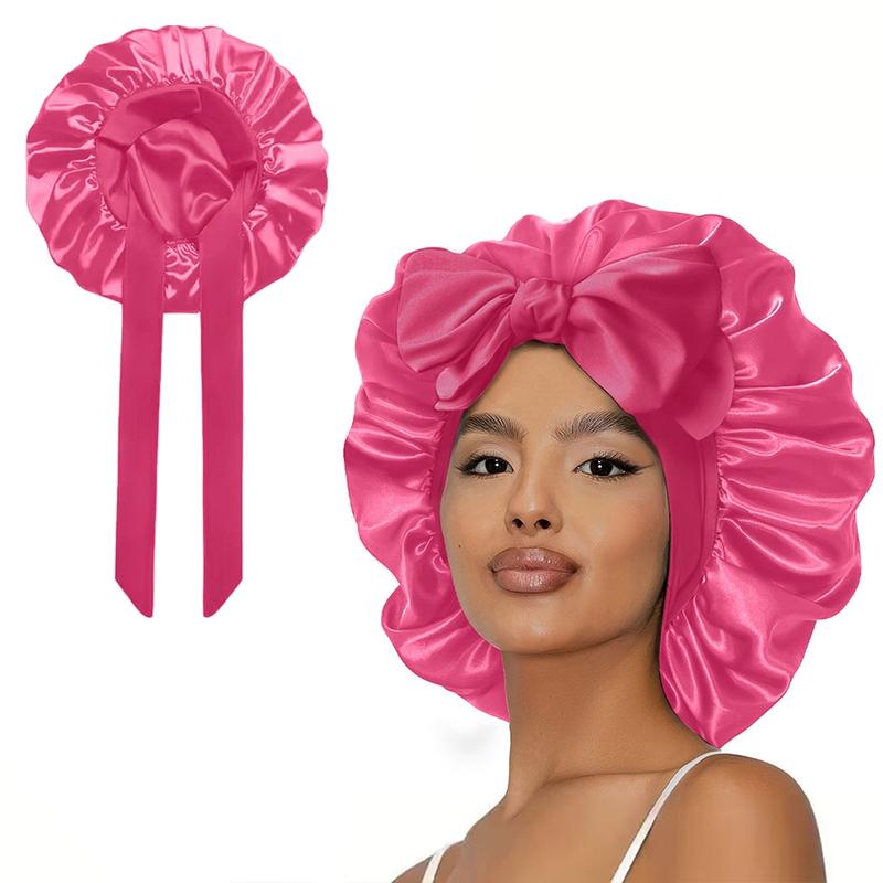 Satin Bonnet Silk Bonnet for Sleeping Double Layer Satin Lined Hair Bonnet with Adjustable Silk Bonnet with Elastic Tie Band for Women, Sleep Bonnets, Heatless Curling Set