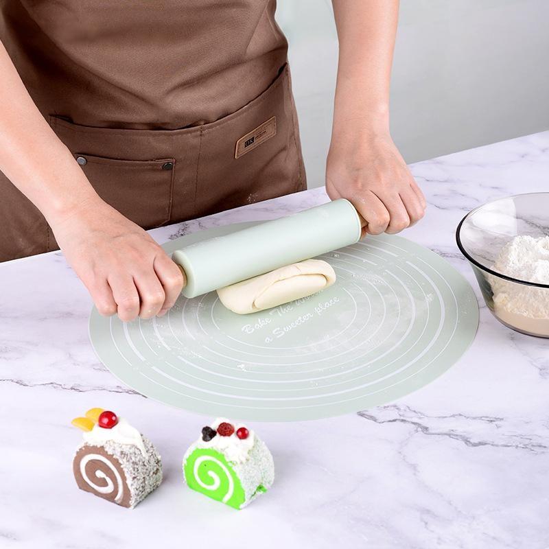 Silicone Rolling Pin & Baking Measuring Mat, 2 Counts Including 1 Non-stick Pastry Mat and 1 Dough Roller, Baking Tool