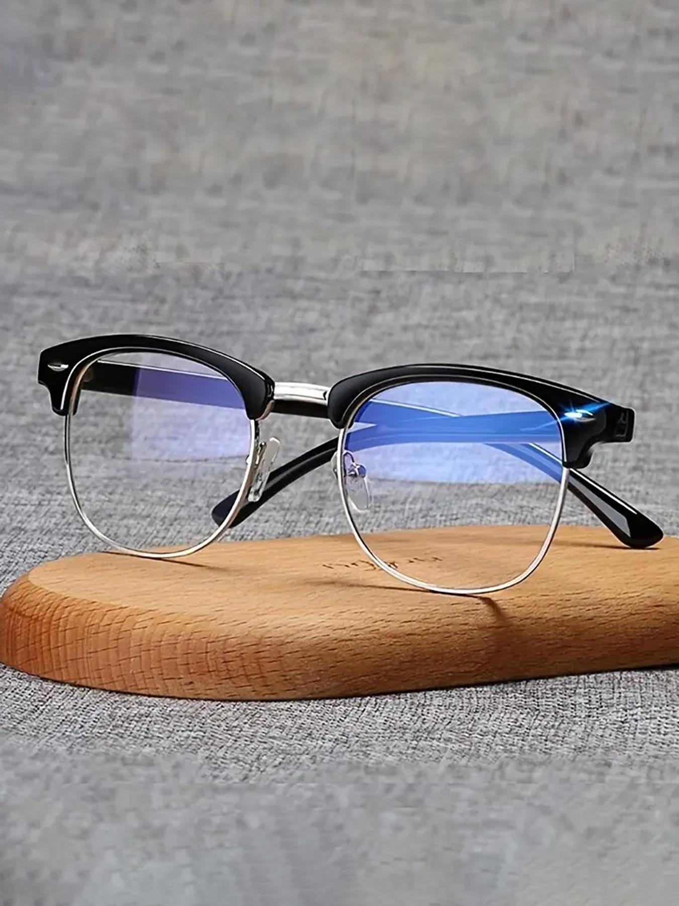 Unisex Half-Rim Casual Glasses, Anti-Blue Light Design, Metal Frame Material, All Season Wear, Fashionable & Functional Eyewear, Stylish Protective Glasses
