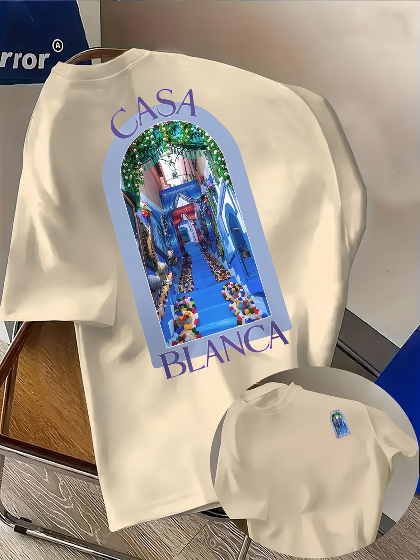 "casablanca" Creative Animal Print Men's Round Neck Short Sleeve, Comfortable Material, Fashion Trendy, Suitable for All Seasons