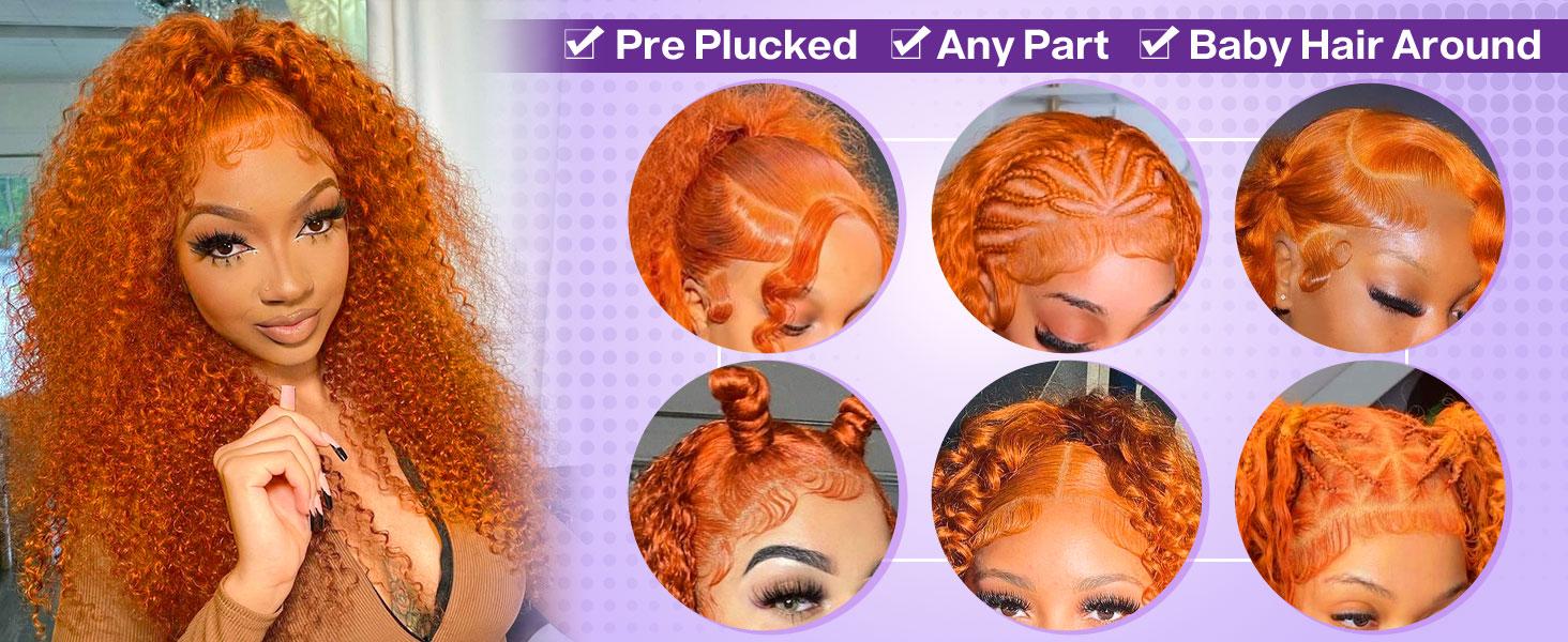 Nerkre Ginger Water Wave Bob Wig Human Hair Transparent HD 13x4 Lace Front Human Hair Wig Short Bob Wig Glueless Wigs Human Hair Pre Plucked With Baby Hair